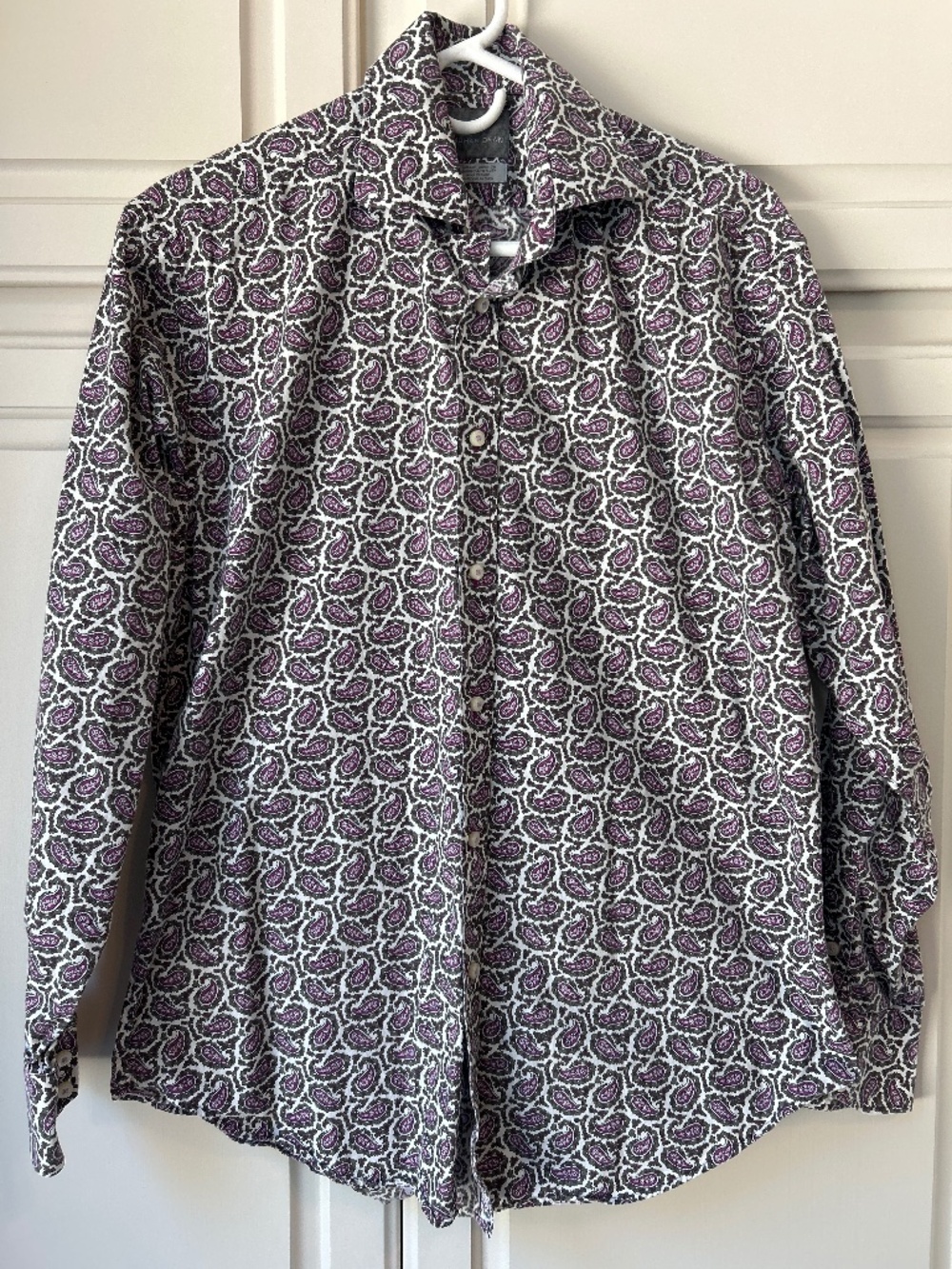Thomas Dean Button Down Long Sleeve Shirt Size M Purple Paisley